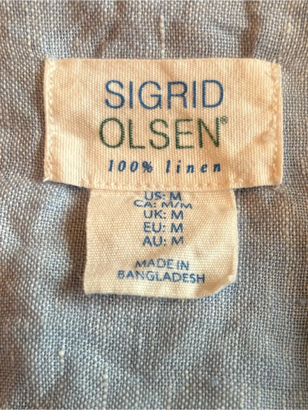 Sigrid Olsen Light Blue Linen Button-Down Shirt with Yellow Collar Trim - Picture 5 of 5